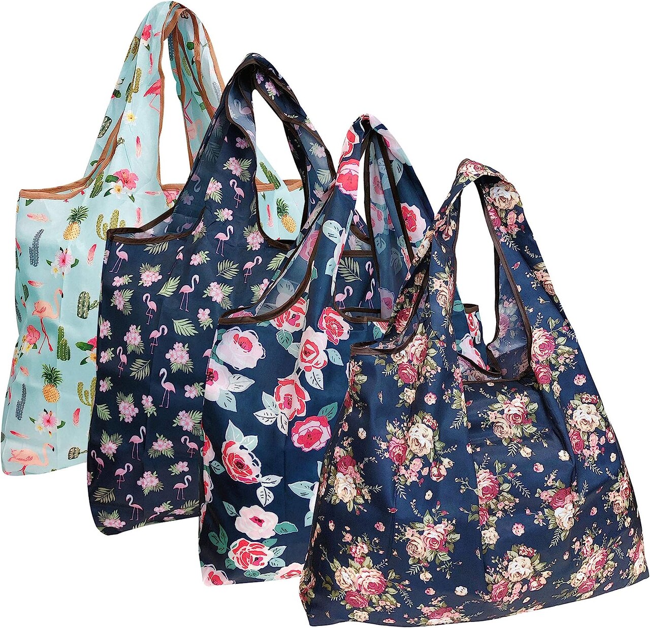 Wrapables Large Foldable Tote Nylon Reusable Grocery Bags, 4 Pack